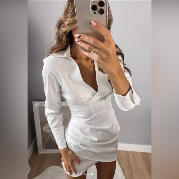 Zara Dresses & Skirts - Zara white dress wedding bridal shower corset mini long sleeve